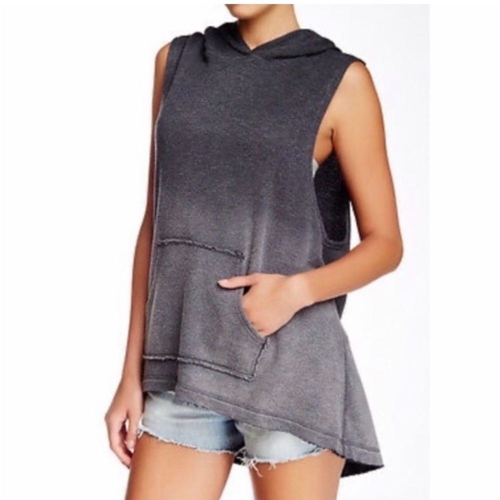 FREE PEOPLE | Ombré Gray Sleeveless Hoodie Sweatshirt Top Women’s Small